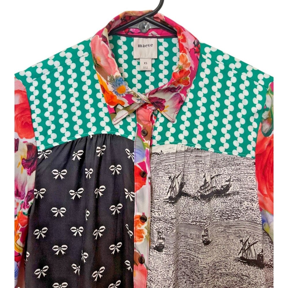 Anthropologie MAEVE The Paz Multi Mixed Print Button Up Shirt Floral Nautical XS - Picture 3 of 11